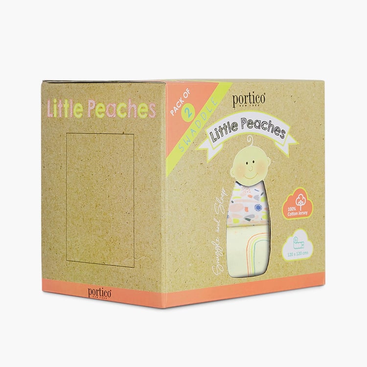 PORTICO Little Peaches Cotton Set of 2 Printed Swaddles