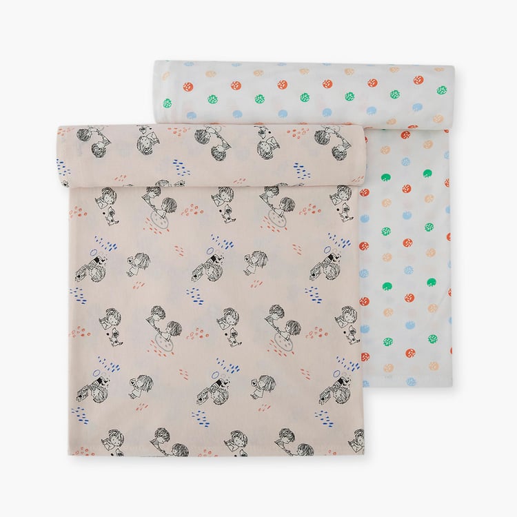 PORTICO Little Peaches Cotton Set of 2 Printed Swaddles