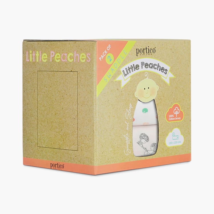 PORTICO Little Peaches Cotton Set of 2 Printed Swaddles