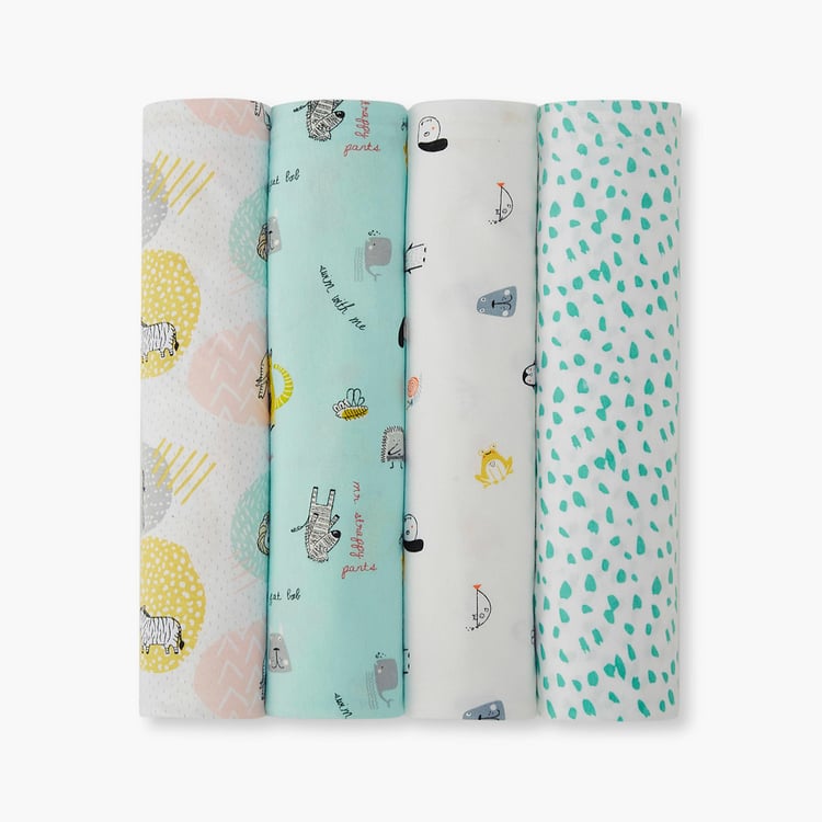 PORTICO Little Peaches Cotton Set of 4 Printed Swaddles