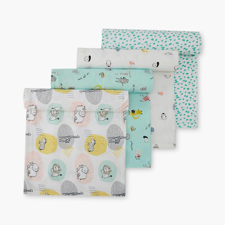 PORTICO Little Peaches Cotton Set of 4 Printed Swaddles