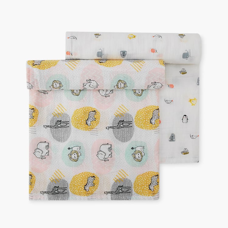 PORTICO Little Peaches Cotton Set of 2 Printed Swaddles