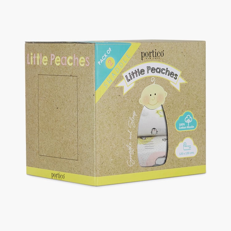 PORTICO Little Peaches Cotton Set of 2 Printed Swaddles