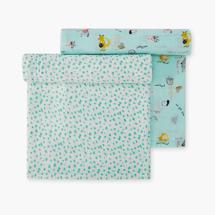 PORTICO Little Peaches Cotton Set of 2 Printed Swaddles