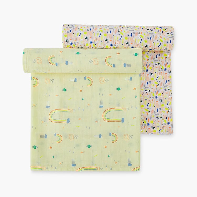 PORTICO Little Peaches Cotton Set of 2 Printed Swaddles