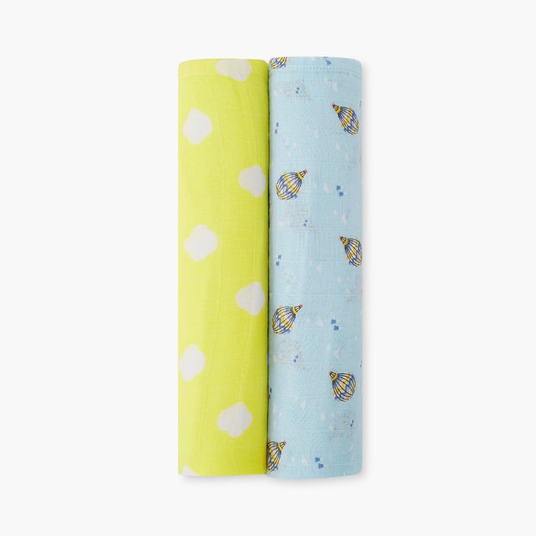 PORTICO Little Peaches Cotton Set of 2 Printed Swaddles