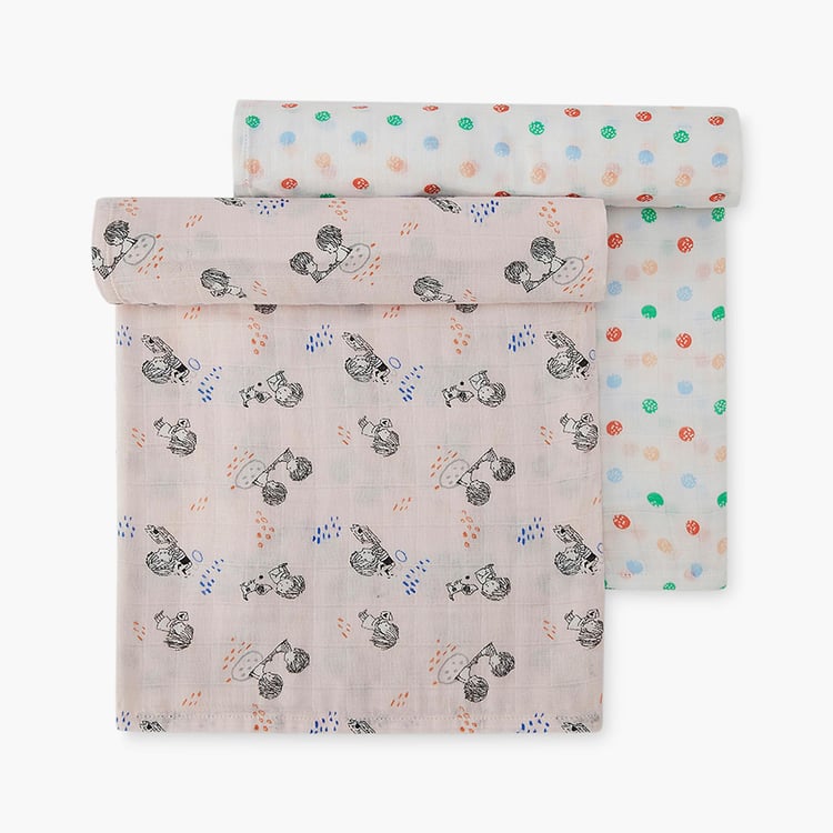 PORTICO Little Peaches Cotton Set of 2 Printed Swaddles