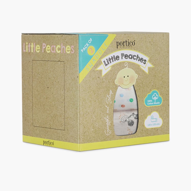 PORTICO Little Peaches Cotton Set of 2 Printed Swaddles