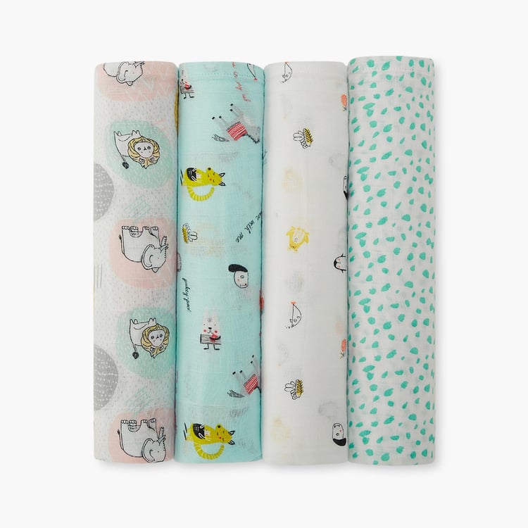 PORTICO Little Peaches Cotton Set of 4 Printed Swaddles