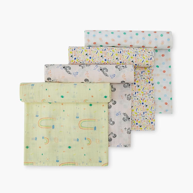 PORTICO Little Peaches Cotton Set of 4 Printed Swaddles