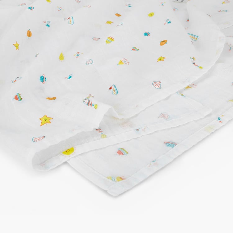 PORTICO Little Peaches Cotton Set of 2 Printed Muslin Cloth