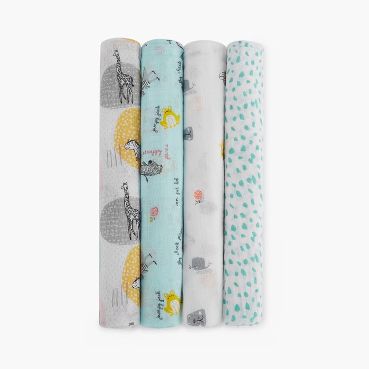 PORTICO Little Peaches Cotton Set of 4 Printed Muslin Cloth