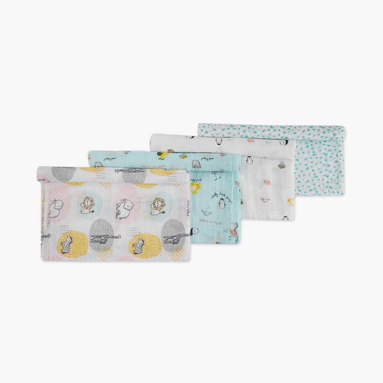 PORTICO Little Peaches Cotton Set of 4 Printed Muslin Cloth