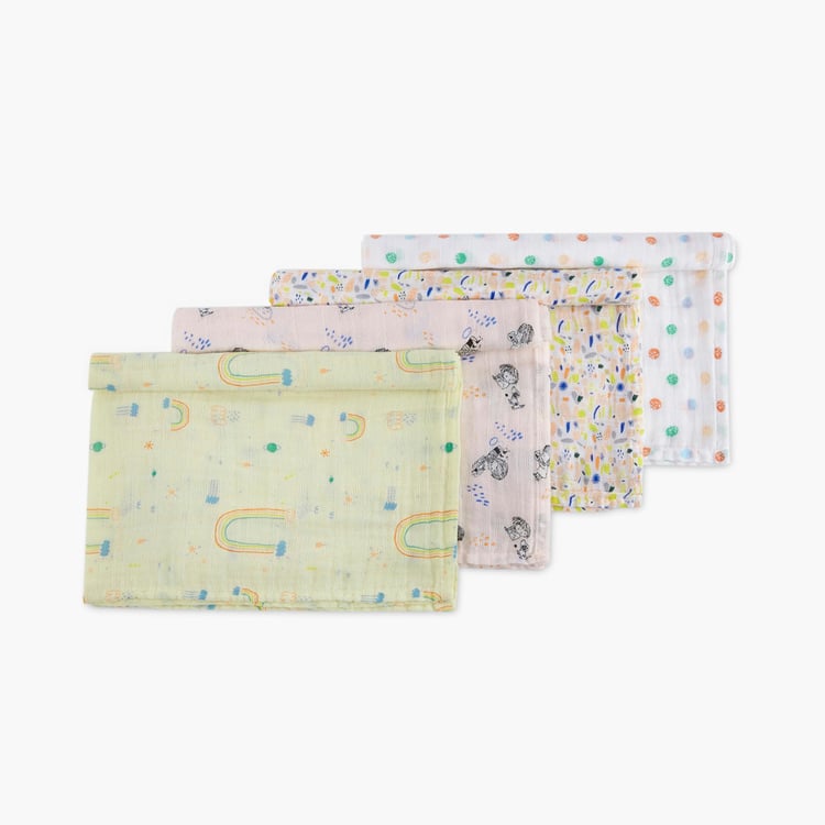 PORTICO Little Peaches Cotton Set of 4 Printed Muslin Cloth