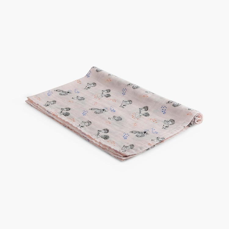 PORTICO Little Peaches Cotton Set of 4 Printed Muslin Cloth