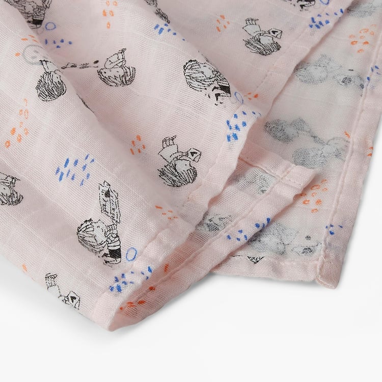 PORTICO Little Peaches Cotton Set of 4 Printed Muslin Cloth