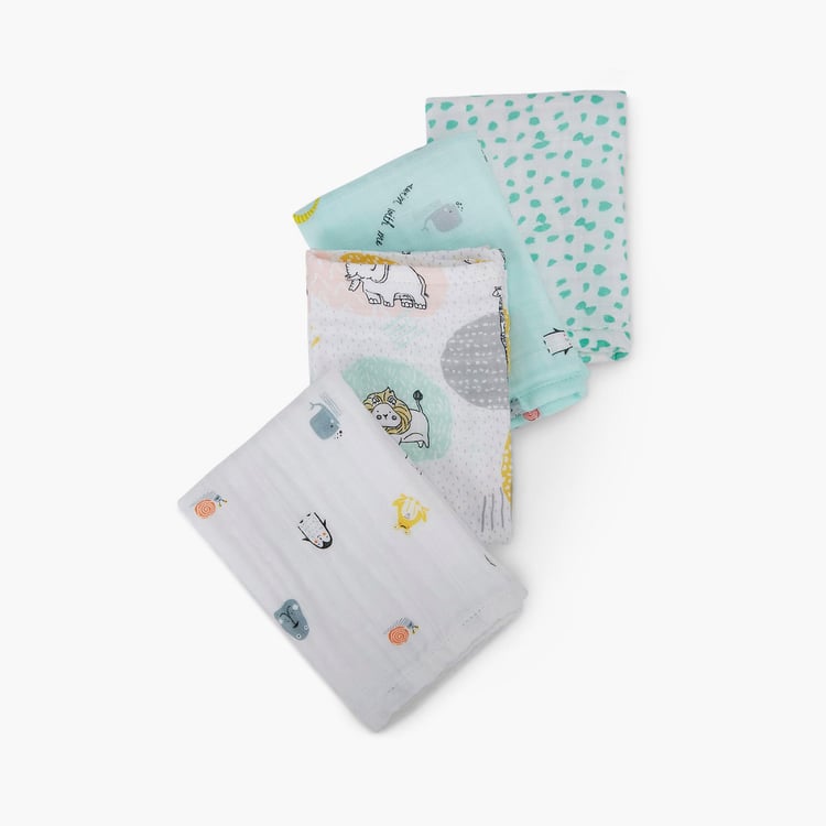 PORTICO Little Peaches Cotton Set of 4 Printed Burp Cloth