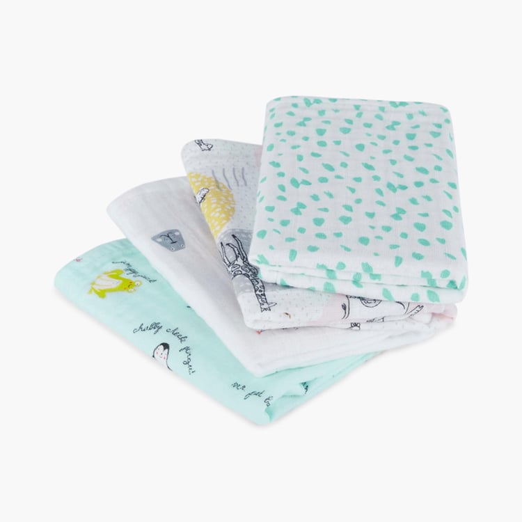 PORTICO Little Peaches Cotton Set of 4 Printed Burp Cloth