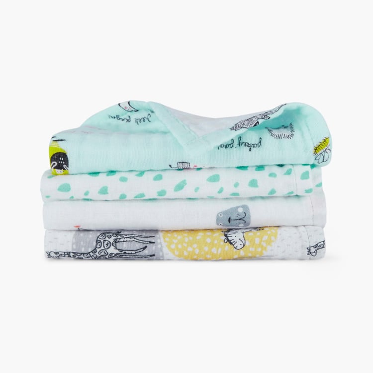 PORTICO Little Peaches Cotton Set of 4 Printed Burp Cloth