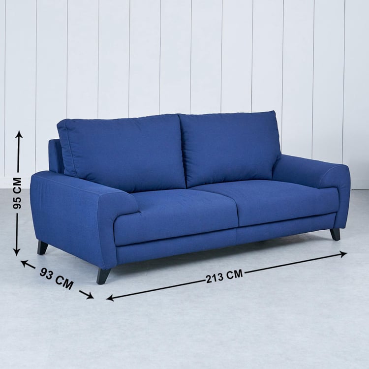 Ocean Fabric 3-Seater Sofa with Cushions - Blue