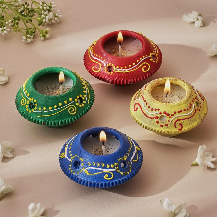 Corsica Fest Set of 4 Terracotta Matki Diya Candles