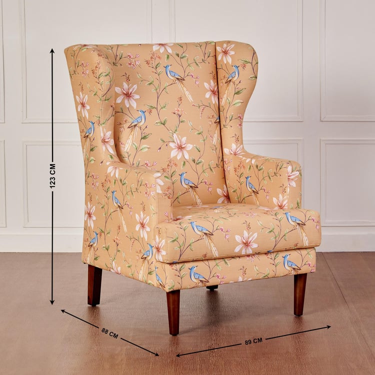 Dastkari Fabric Wing Chair - Peach