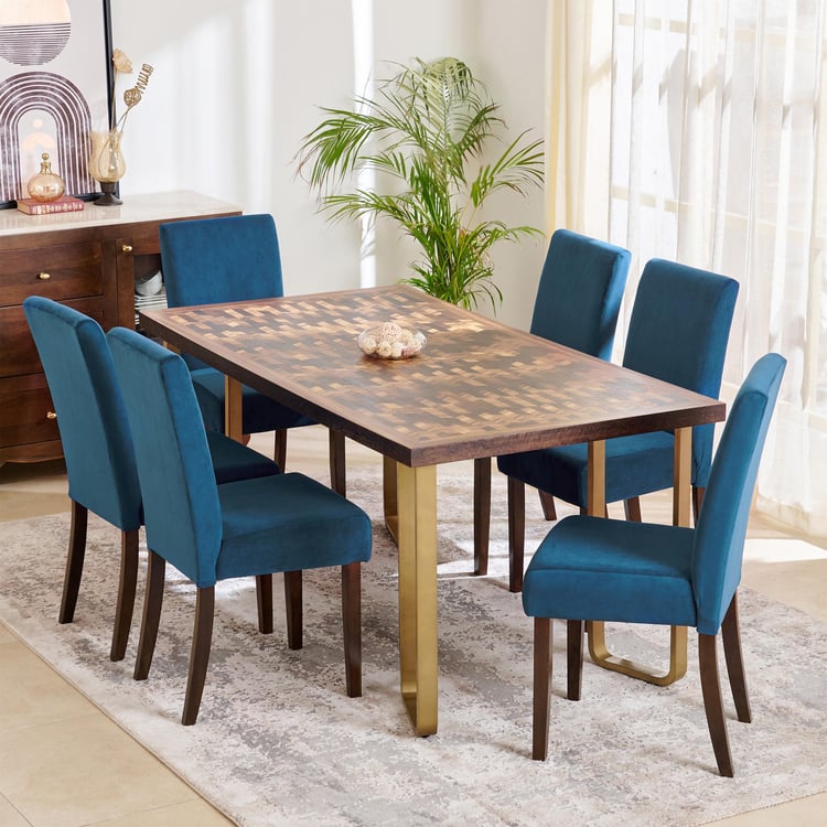 Nirvana 6-Seater Dining Set with Indus Chairs - Blue and Brown