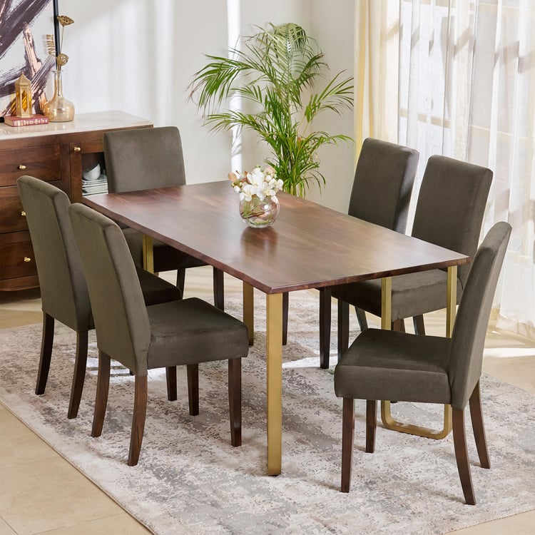 Nirvana Sheesham Wood 6-Seater Dining Set with Indus Chairs - Brown