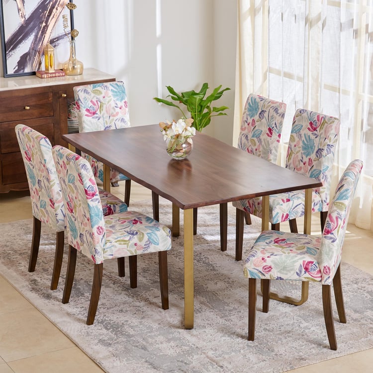 Nirvana Atharva Sheesham Wood 6-Seater Dining Set with Indus Chairs - Brown and Beige