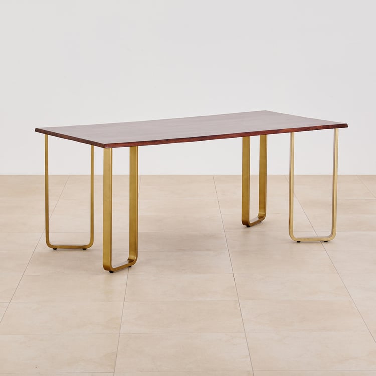 Nirvana Atharva Sheesham Wood 6-Seater Dining Set with Indus Chairs - Brown and Beige