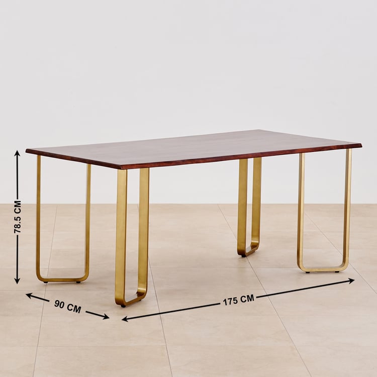 Nirvana Atharva Sheesham Wood 6-Seater Dining Set with Indus Chairs - Brown and Beige