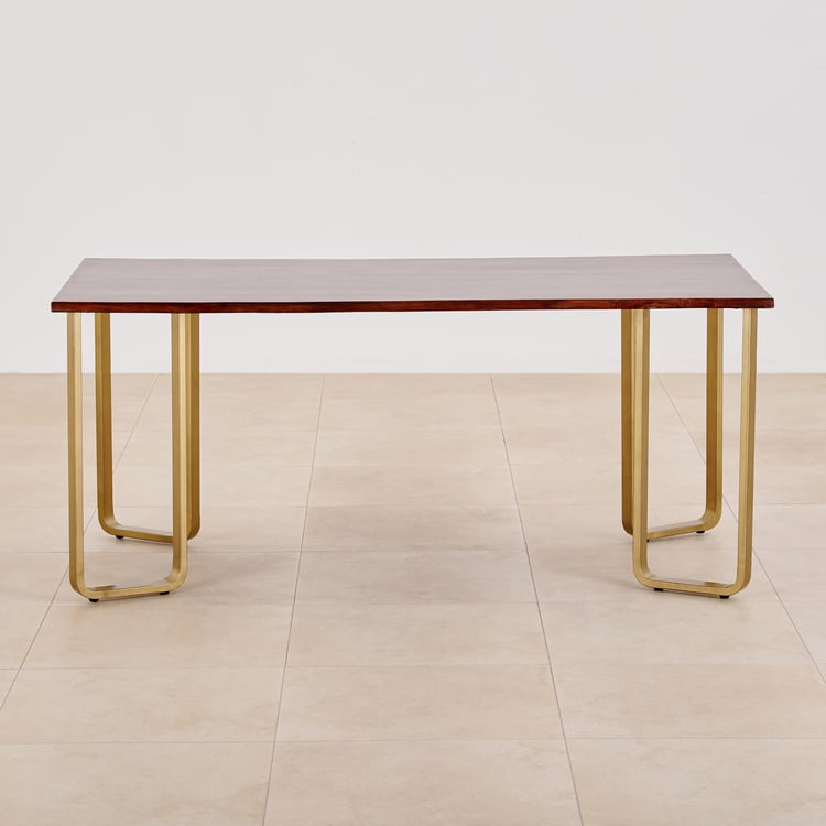 Nirvana Atharva Sheesham Wood 6-Seater Dining Set with Indus Chairs - Brown and Beige