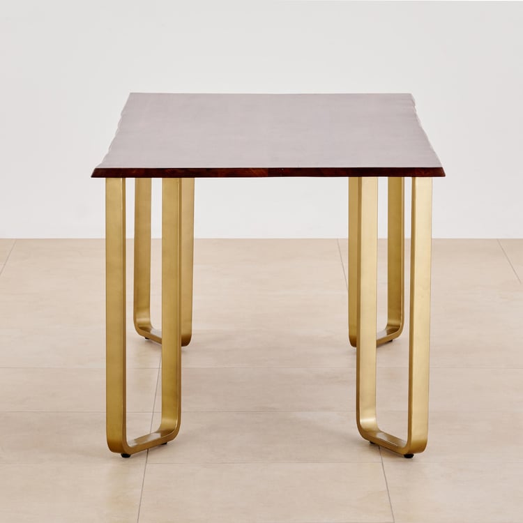 Nirvana Atharva Sheesham Wood 6-Seater Dining Set with Indus Chairs - Brown and Beige