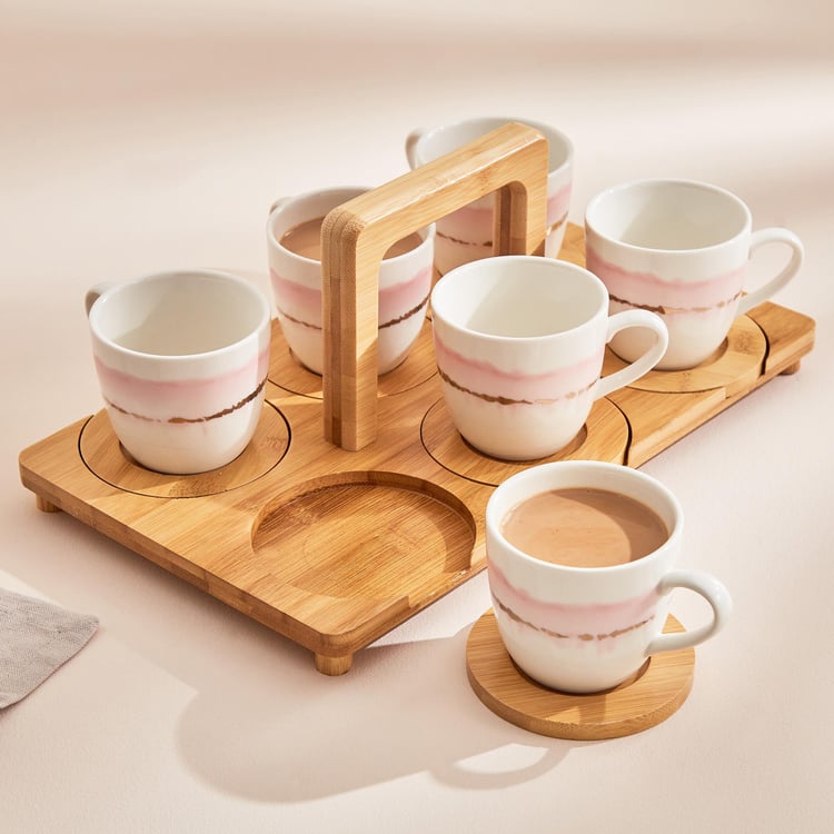 Showstopper Set of 6 Porcelain Mugs with Bamboo Coasters and Tray - 200ml