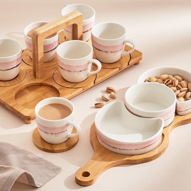 Showstopper Set of 6 Porcelain Mugs with Bamboo Coasters and Tray - 200ml