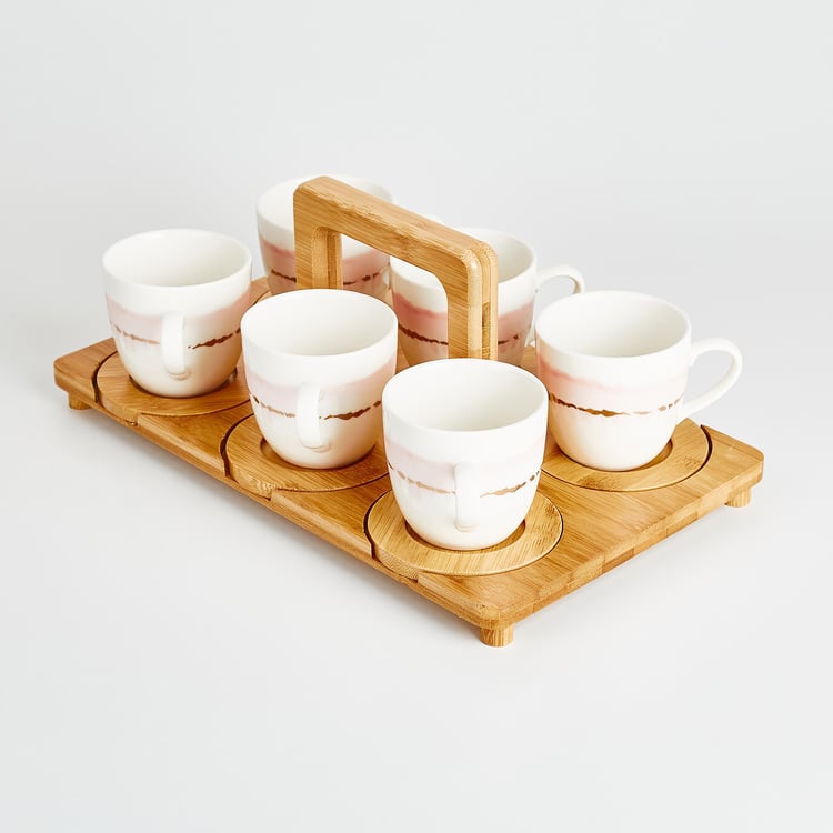 Showstopper Set of 6 Porcelain Mugs with Bamboo Coasters and Tray - 200ml