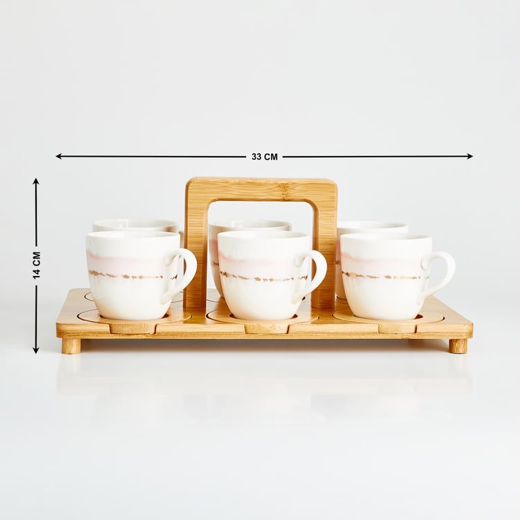 Showstopper Set of 6 Porcelain Mugs with Bamboo Coasters and Tray - 200ml