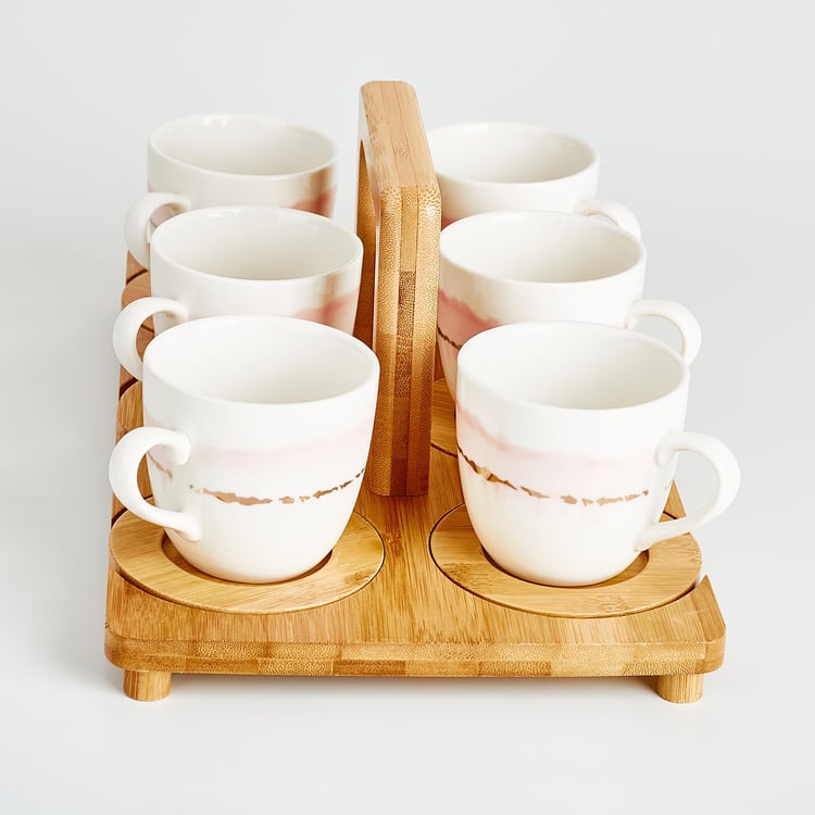 Showstopper Set of 6 Porcelain Mugs with Bamboo Coasters and Tray - 200ml