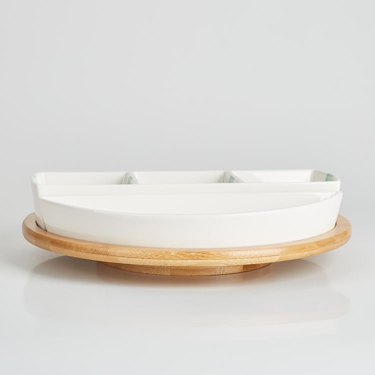 Showstopper 4Pcs Porcelain Partition Serving Bowl and Platter Set