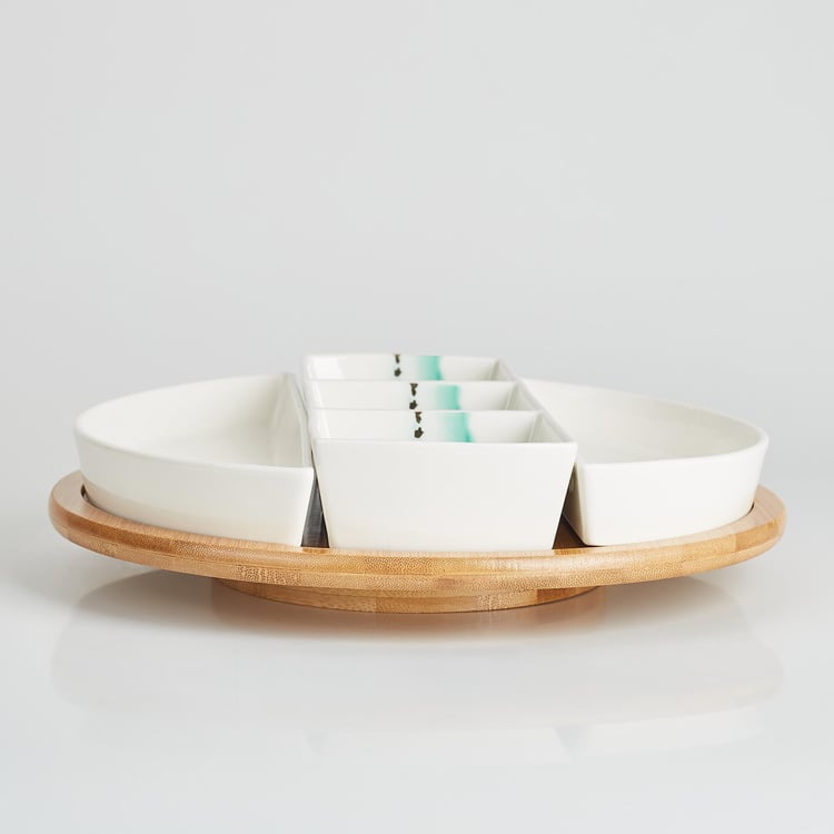 Showstopper 4Pcs Porcelain Partition Serving Bowl and Platter Set