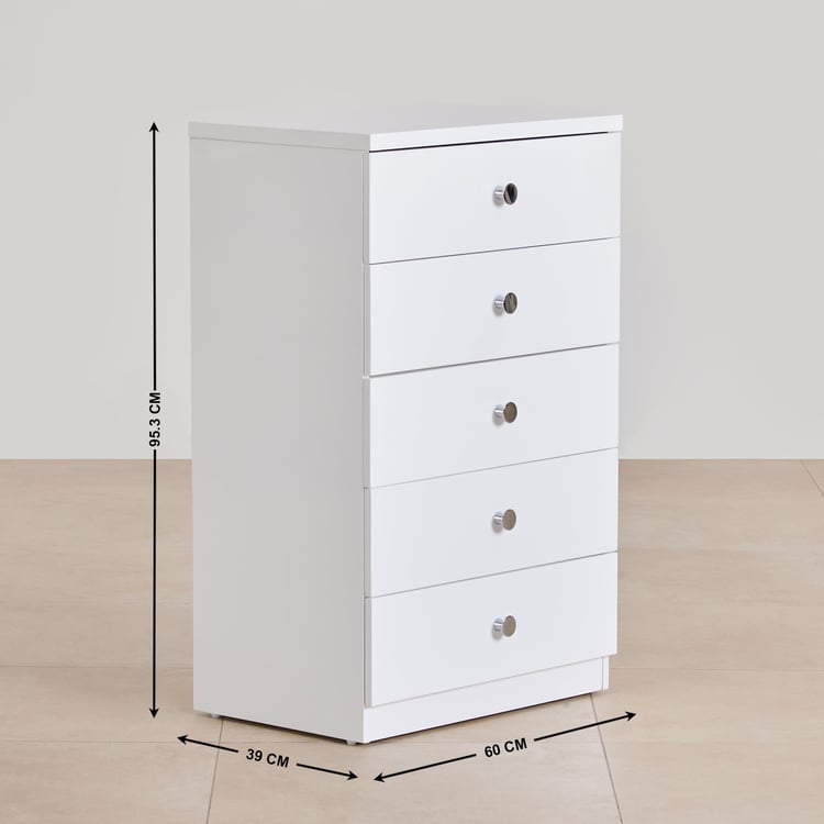 Alps Chest of 5 Drawers - White