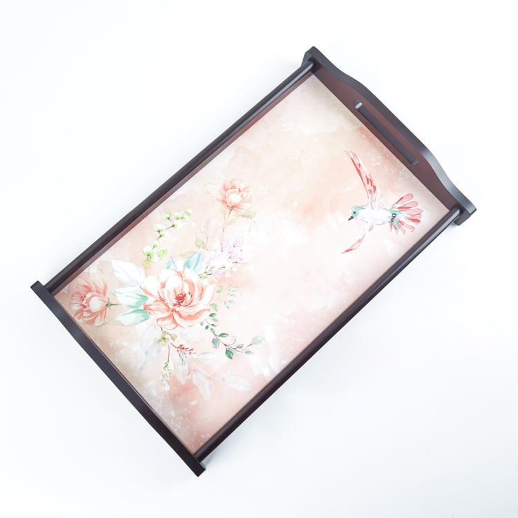 Moksha Attica Wooden Floral Print Serving Tray - 41x26cm