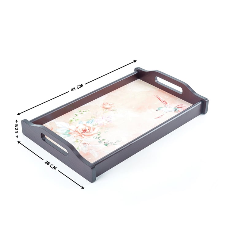 Moksha Attica Wooden Floral Print Serving Tray - 41x26cm