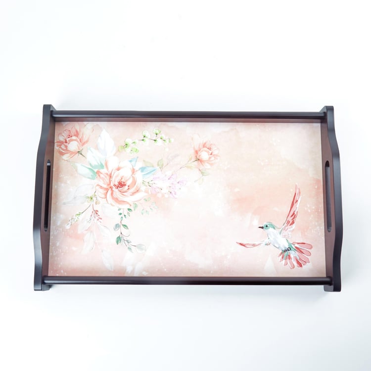 Moksha Attica Wooden Floral Print Serving Tray - 41x26cm