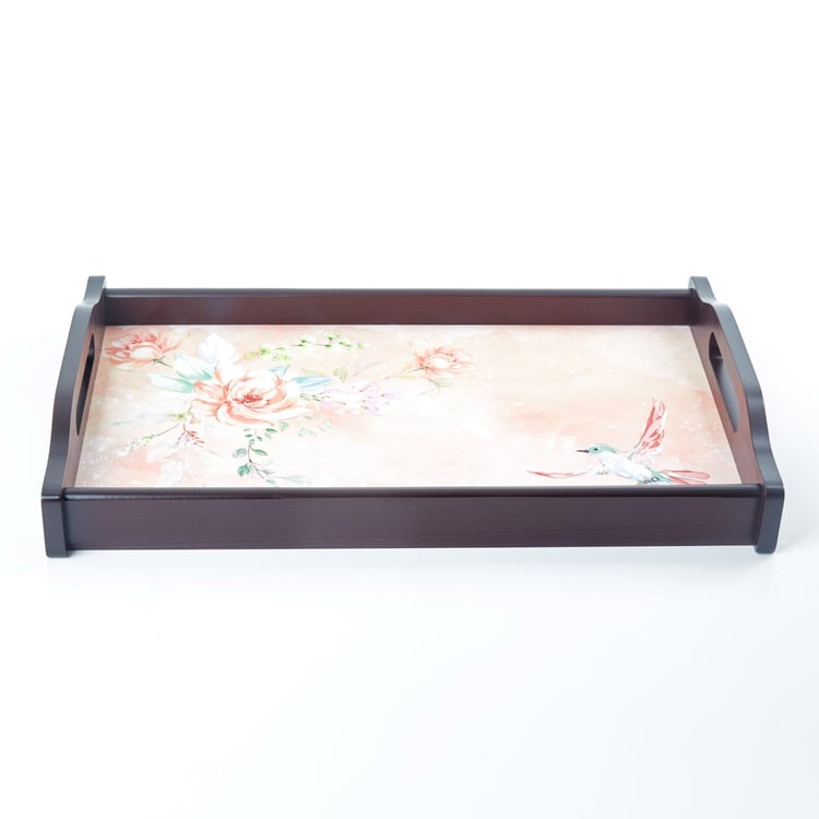 Moksha Attica Wooden Floral Print Serving Tray - 41x26cm