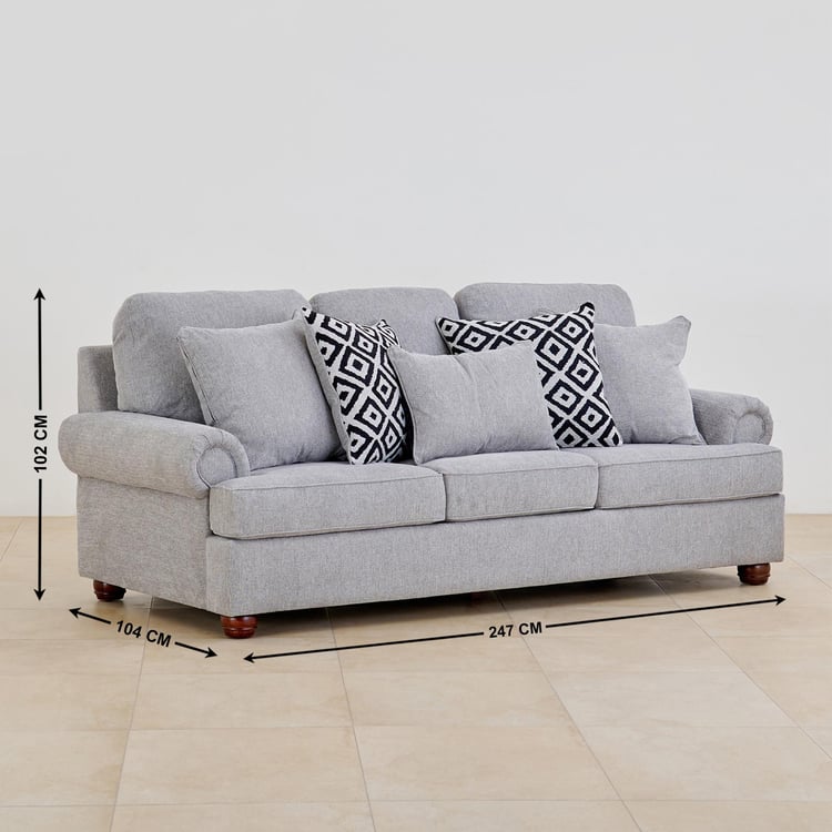 Helios Alvina Fabric 3-Seater Sofa - Grey