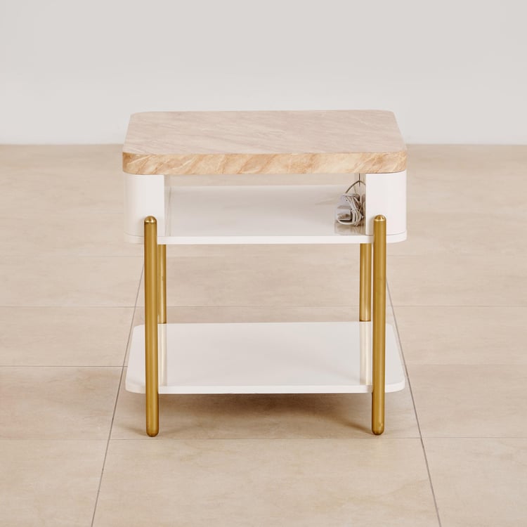 (Refurbished) Paris End Table with USB Charger Port - Cream