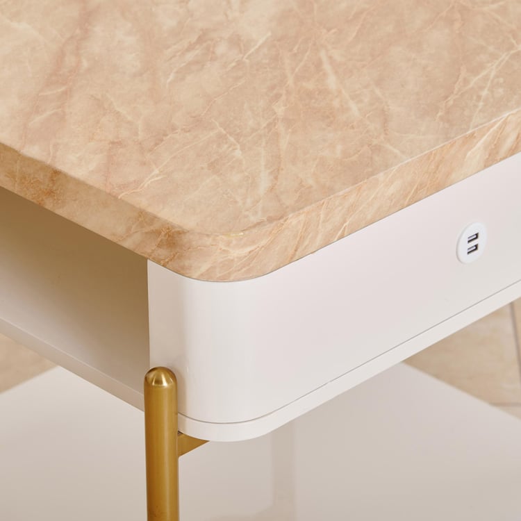 (Refurbished) Paris End Table with USB Charger Port - Cream