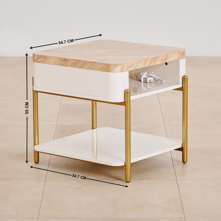 (Refurbished) Paris End Table with USB Charger Port - Cream