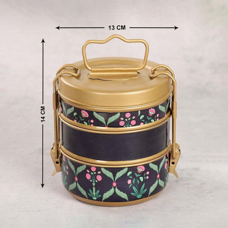 INDIA CIRCUS Blooming Dahlia Stainless Steel 3-Tier Lunch Box